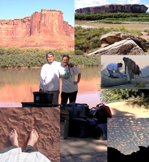 setting off for a trip down the Green River with my good true friend Ethan -- center photo by Dirk Vaughan, Mineral Bottom, Canyonlands, Utah, 20 September 2005, the others by me on the river