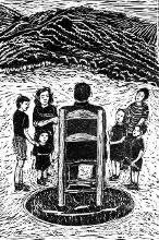 The children gather around Joe -- a print from the book, by Belkis Ramirez