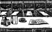 Diner counter -- a print from the book, by Belkis Ramirez